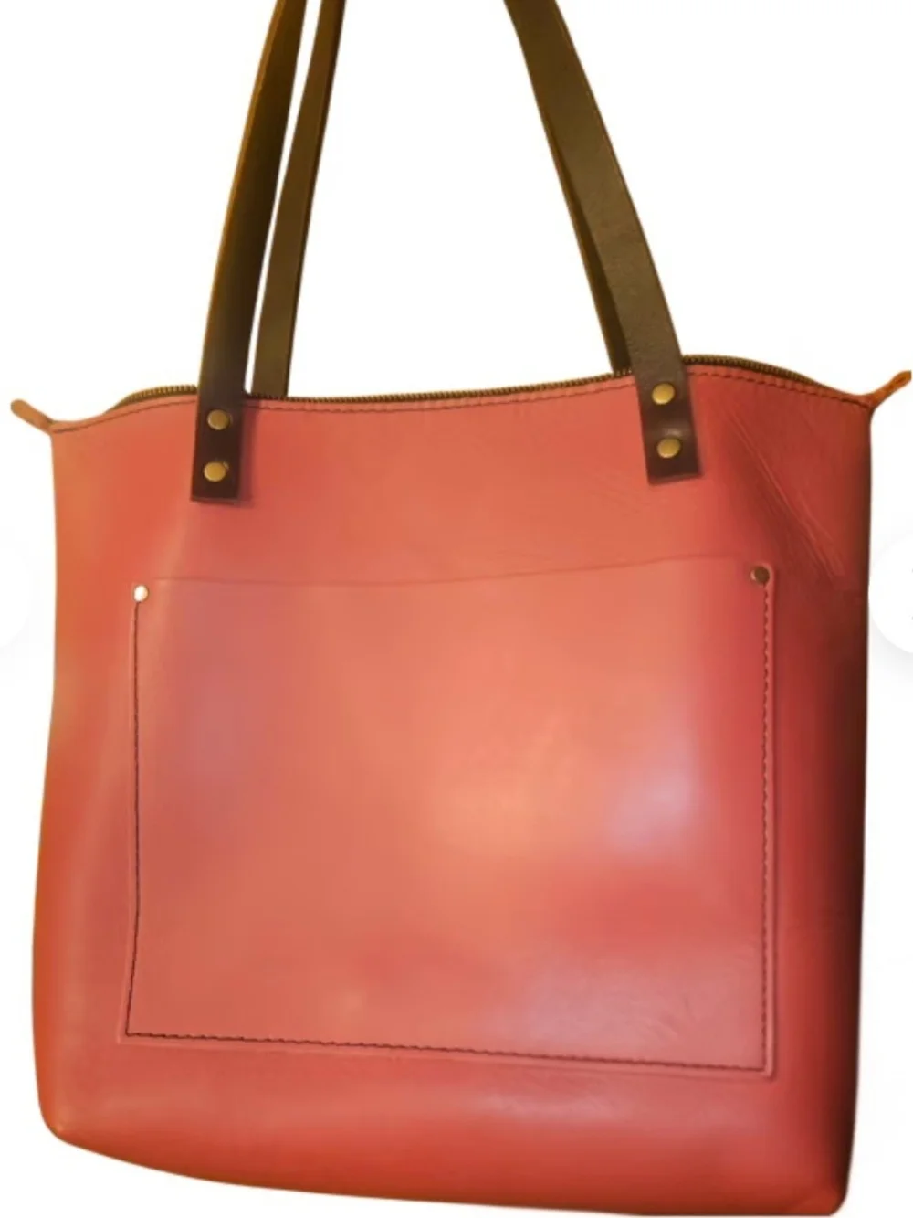 Tulip Portland Leather Medium Zip Tote Bag with Dark Brown (Grizzly) Straps